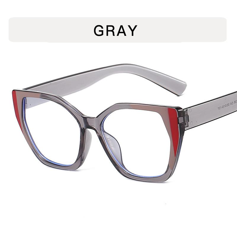 Cat Eye Color Blocking Anti Blue Light Glasses Retro Polygon Large Frame Fashion Glasses Women Plain Spectacles For Daily Outfit