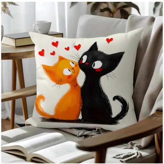 

Милый черный кот - Цветочные наволочкиЧехол на подушку для дивана в гостиной, мягкий и удобный, украшение для спальни 40x40cm 16x16in