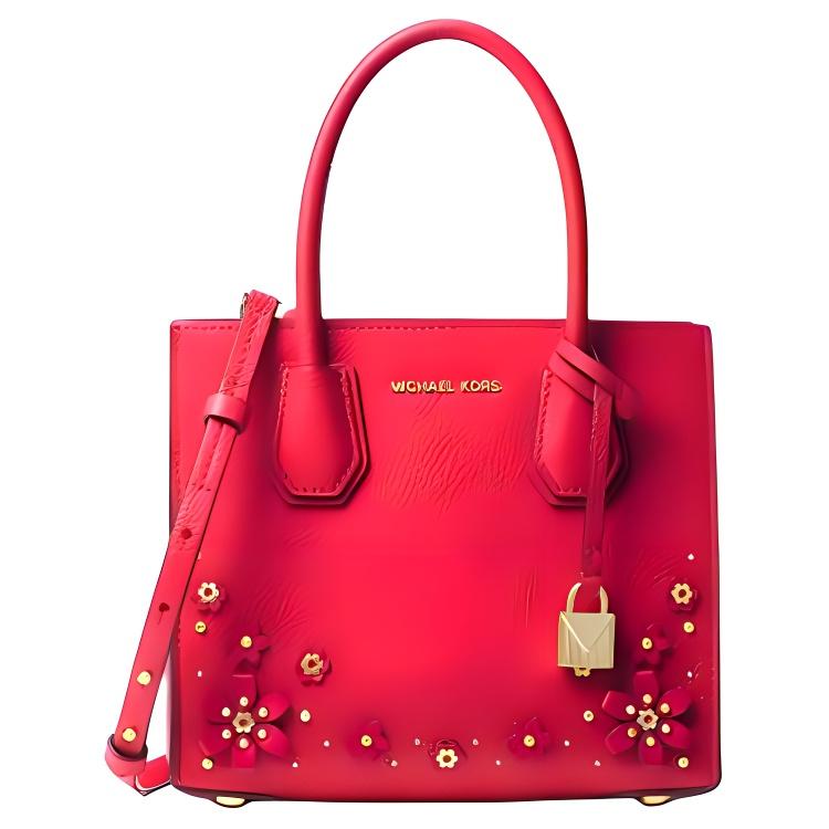

Michael Kors MK Mercer Floral Embossed Lock Decoration Detachable Adjustable Shoulder Strap Leather Accordion Bag Women handbags 30T8GM9M2Y-DEEP-PINK Basic Set (Bag+Dust Bag)