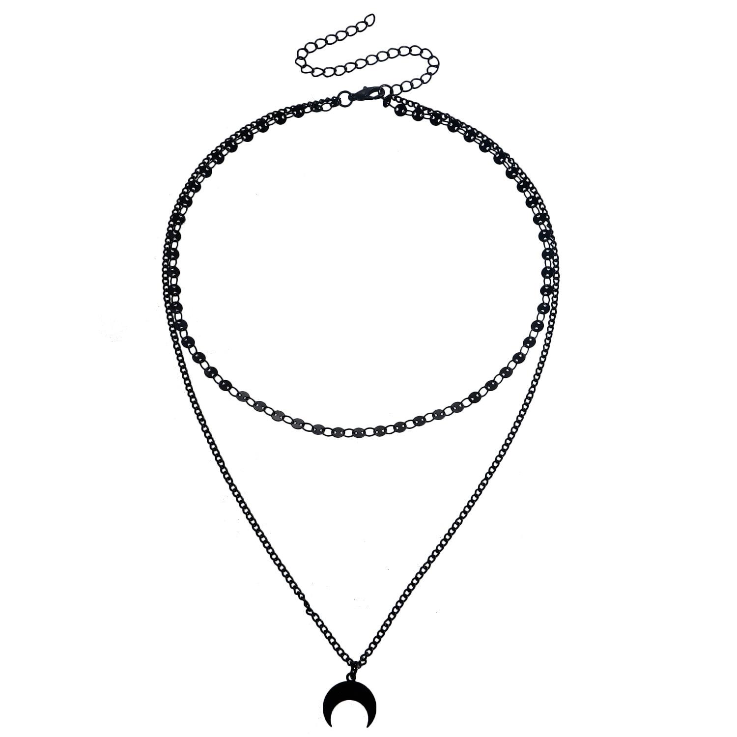

Двухслойное черное персонализированное ожерелье-чокер с луной и бахромой, ожерелье, украшение, темпераментное, простое, в стиле холодного ветра, цепочка для ключицы чёрный