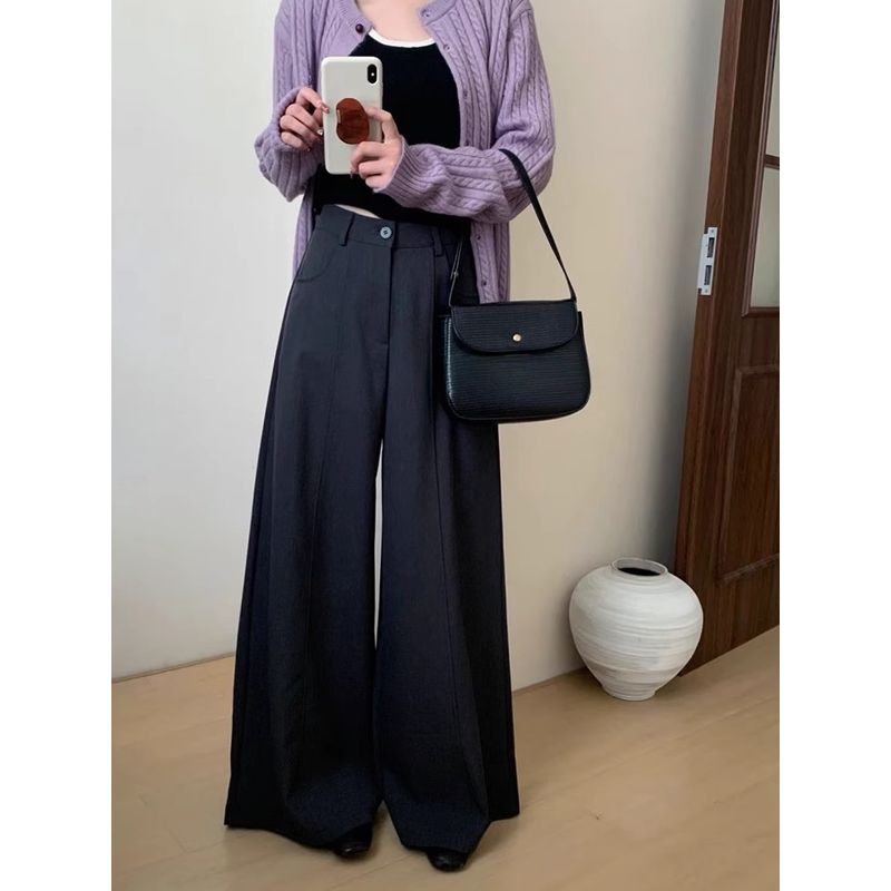 Kumikumi Idle Style High Waist Casual Pants Suit Pants Women Autumn High Waist Drooping High Waist Loose Pants Mop Pants