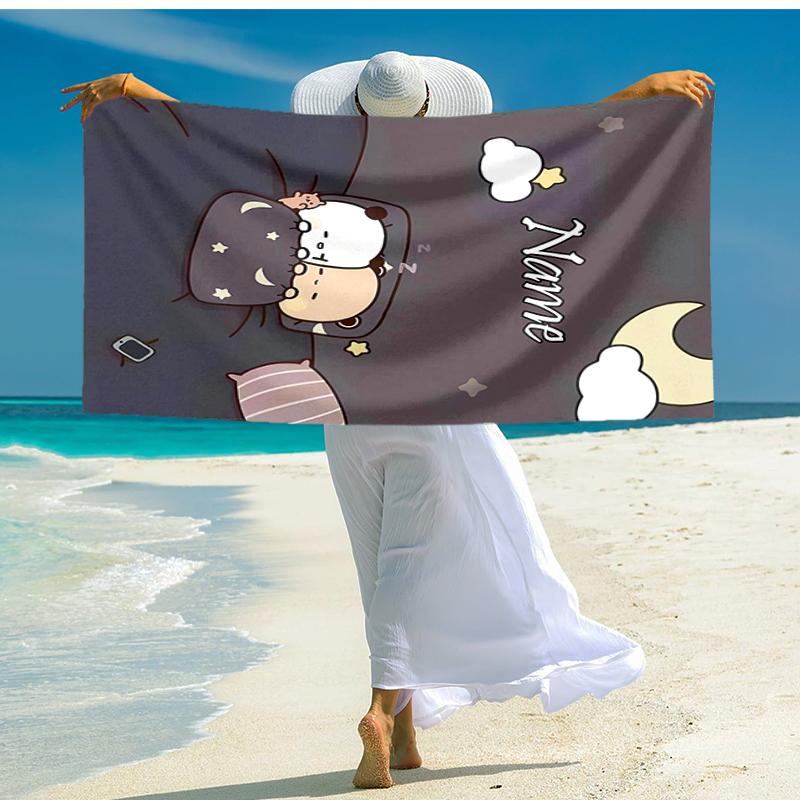 Personalized customized proof beach towel with Bubu Dudu  pattern - soft, absorbent, quick-drying, perfect swimming, camping&bathing
