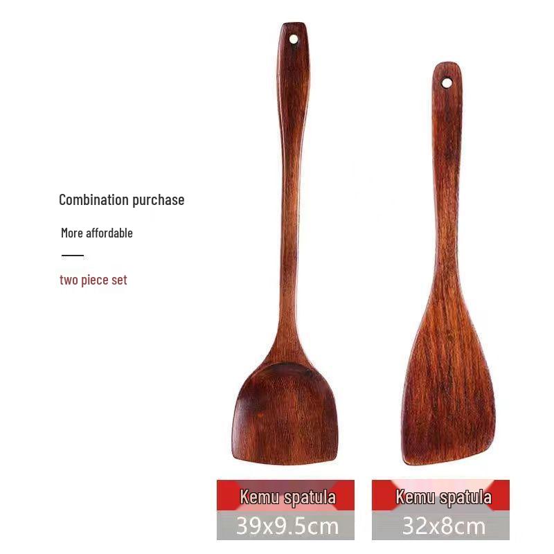 Sour Jujube Wood Long Handle Spoon & Spatula Set - Non-stick, High Heat Resistant, Perfect for Stir-fry & Soup