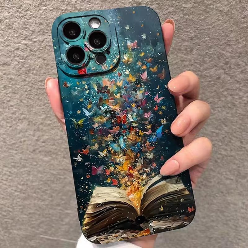 

Cute Butterfly Cat Bookshelf Phone Case For Samsung S25 S24 Ultra S23 Ultra S22 S21 S20 Plus Note 20 S24FE S23FE Silicone Cover S25 Plus 5G