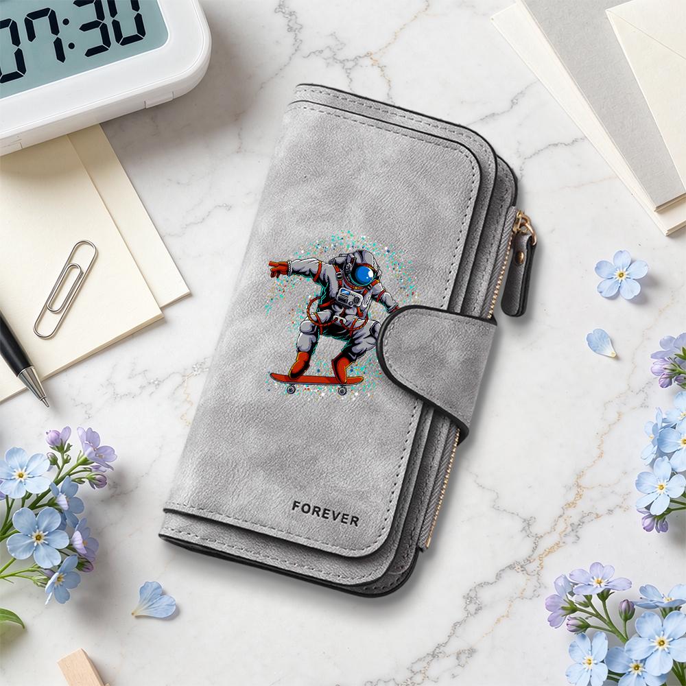 Fashion Astronaut Print Long Wallet Casual Portable Multi Slot Purse for Daily Use