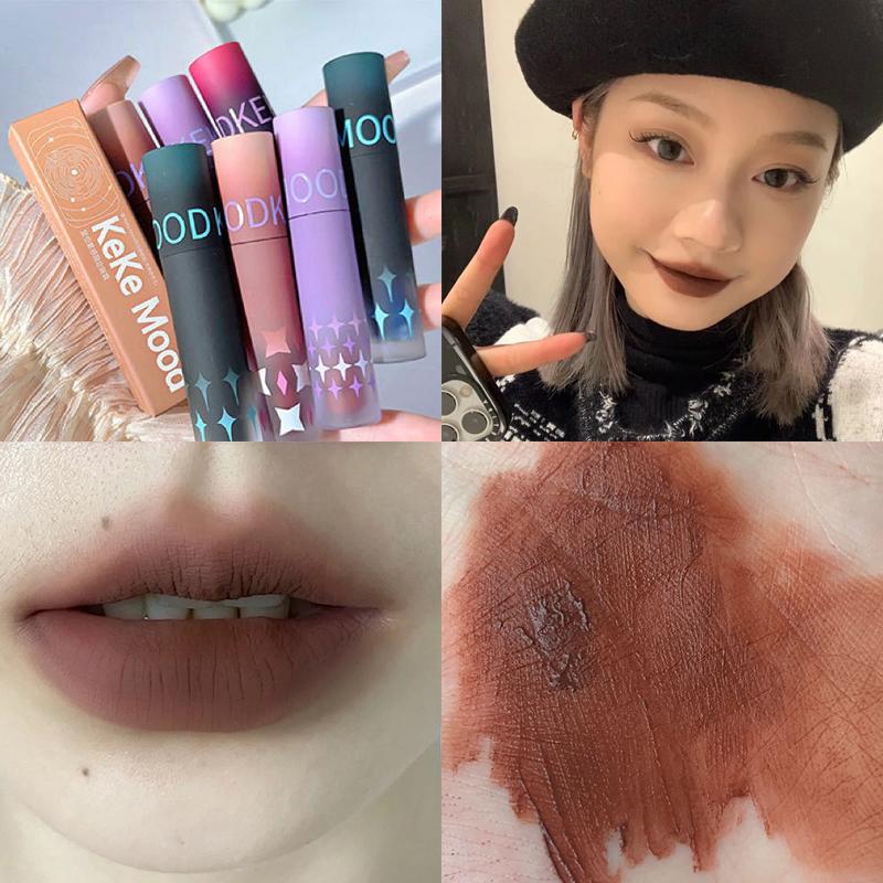 Gotischer Mattes Schwarzes Lippenstift Wasserdicht Langanhaltendes Mousse Lippen Schlamm Nude Braun Lippenstift Blau Punk Lippen Glanz Make-up Dunkelroter Lippen Tönung