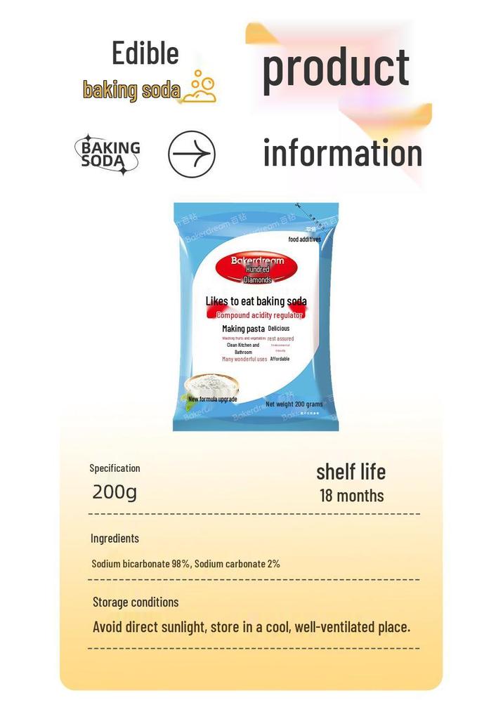 Angel Bai Zhuan Edible Baking Soda 200g - Multi-functional Kitchen Soda Powder for Dough Raising & Biscuits