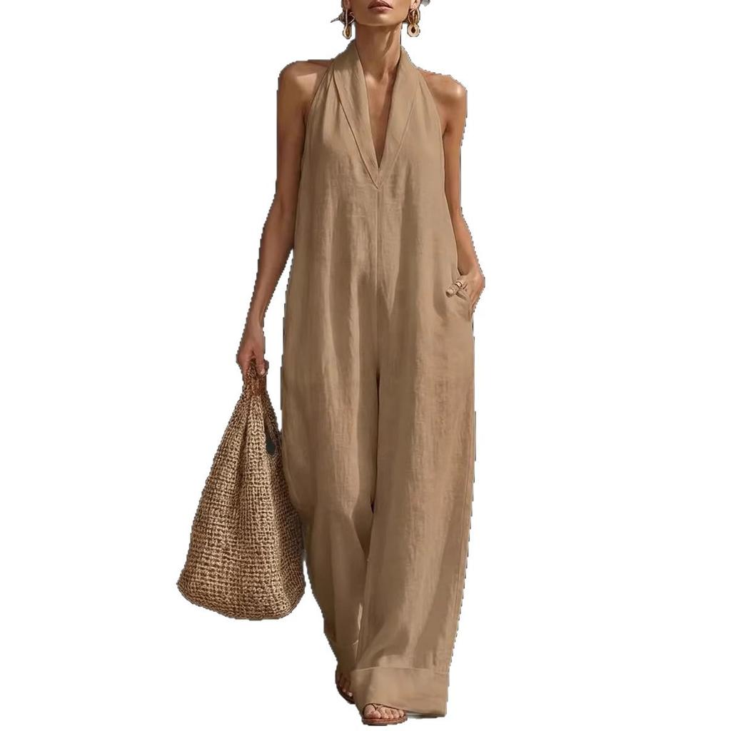 Spring and Summer New European and American Independent Station Simple, Elegant and Comfortable Sleeveless Jumpsuit