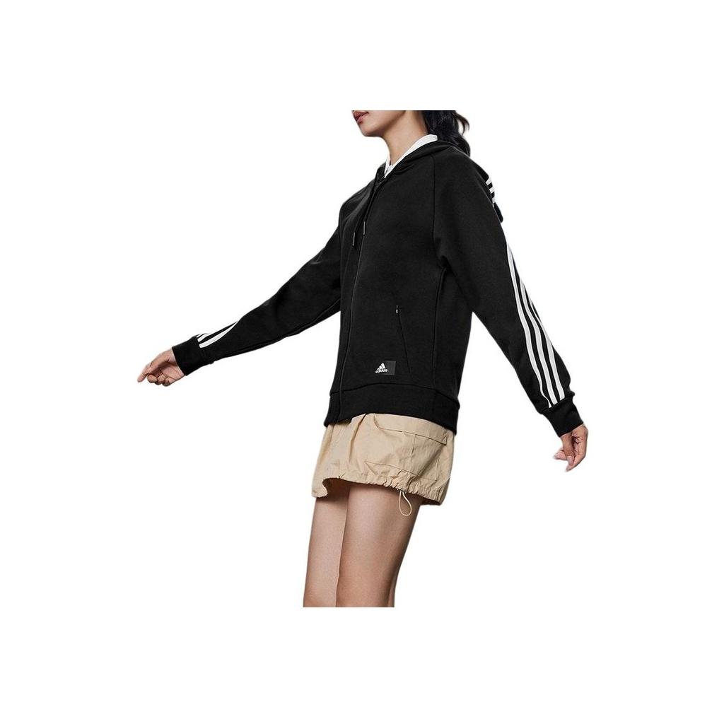 Adidas Colorblock Stripe Sporty Hooded Jacket Women Jackets Black H57287