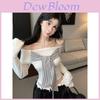 Striped Long Sleeve T Shirt For Women With One Shoulder Design And Embroidery Detail