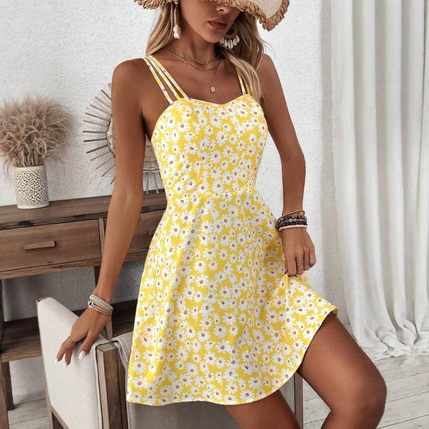 2026 Europe, America, Station Women's New Floral Suspender Dress Holiday Beachwear