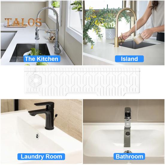Silicone Faucet Sink Splash Guard Mat Foldable Drain Mat Non-Slip Multiple Drain Holes Adjustable Faucet Protector for Kitchens