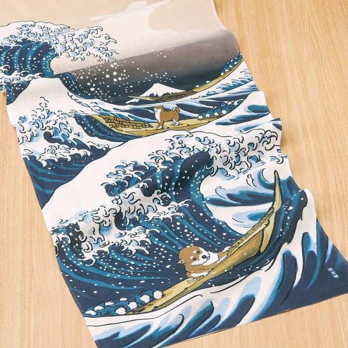 Hamawen Patterned Hand Towel Hokusai Shiba Inu and Wave - One Size