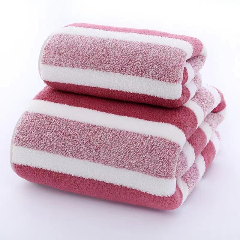 Three-Color Striped Coral Fleece Bath Towel Set - Thick, Water-Absorbent, Quick-Drying, Shed-Free