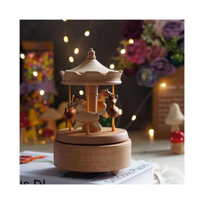 Wooden Carousel Music Box, Carousel Horse, Music Box, Rotating, Horse Shape, Wood, Handicraft, Birthday Gifts, Home Decoration