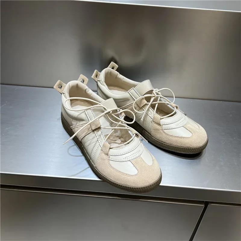 Fashion 2024 Women Spring Summer New Soft Leather Korea Y2k Designer Casual Ballet Sports Athletic Training Flat Sneakers Female Shoes