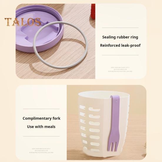 650ML Picnic Salad Box Fruit Cup with Fork Double-Layer Quick-Draining Leak-Proof Compact Sealed Food Storage Containers for Travel Picnic Camping