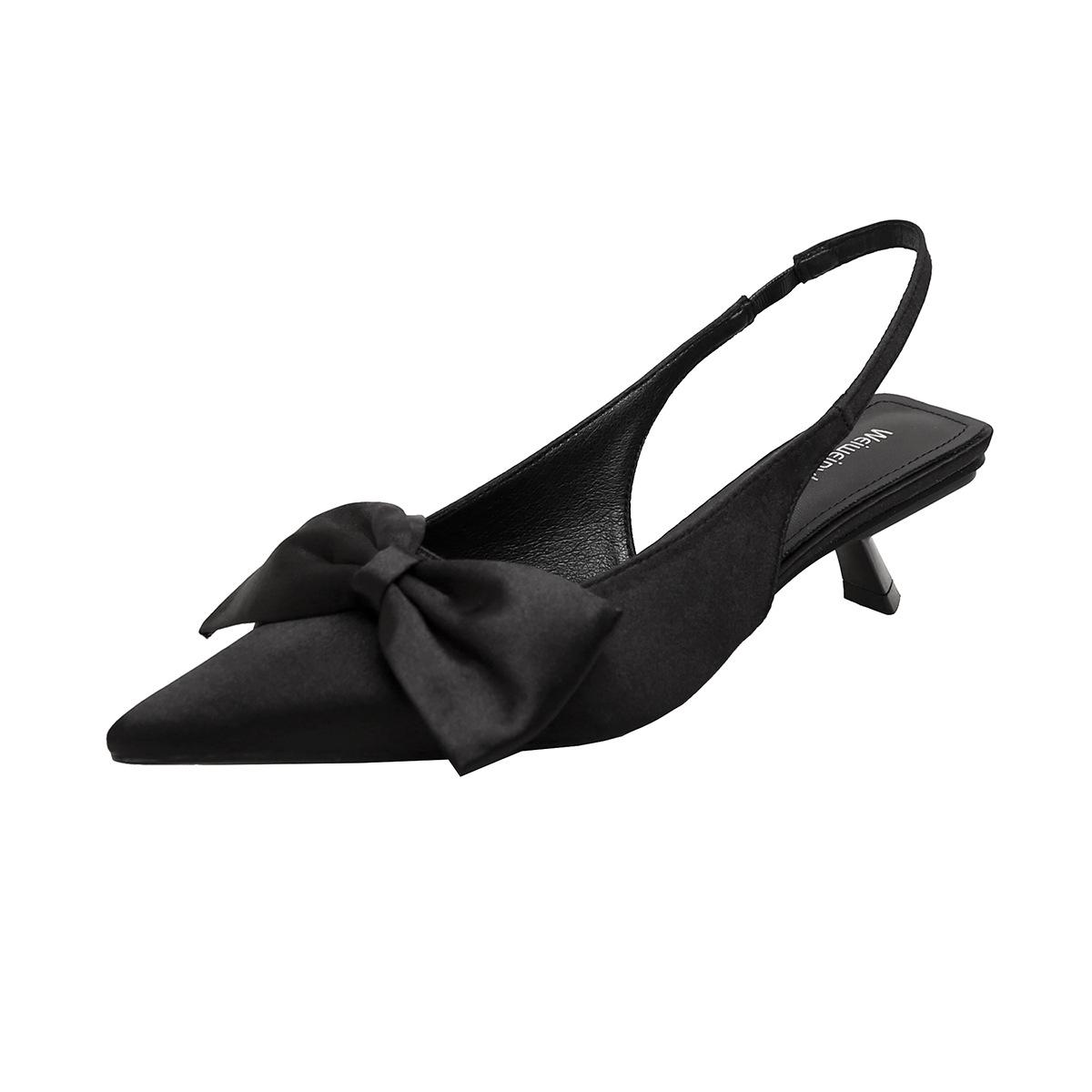 

Индивидуальные 311-6 французские туфли на высоком каблуке с бантом женские летние босоножки с заостренным носком и неглубоким ртом одинарные туфли женские 42 чёрный