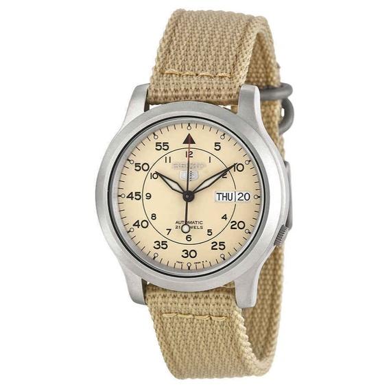 

Восстановленные мужские часы Seiko 5 Military Automatic на нейлоновом ремешке SNK803K2 бежевый