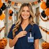 Student Id Card Protector Halloween Black Cat Pumpkin Badge Reel, Retractable with 360 Degree Rotating Clip, Decorative Holder for Doctors Acrylic