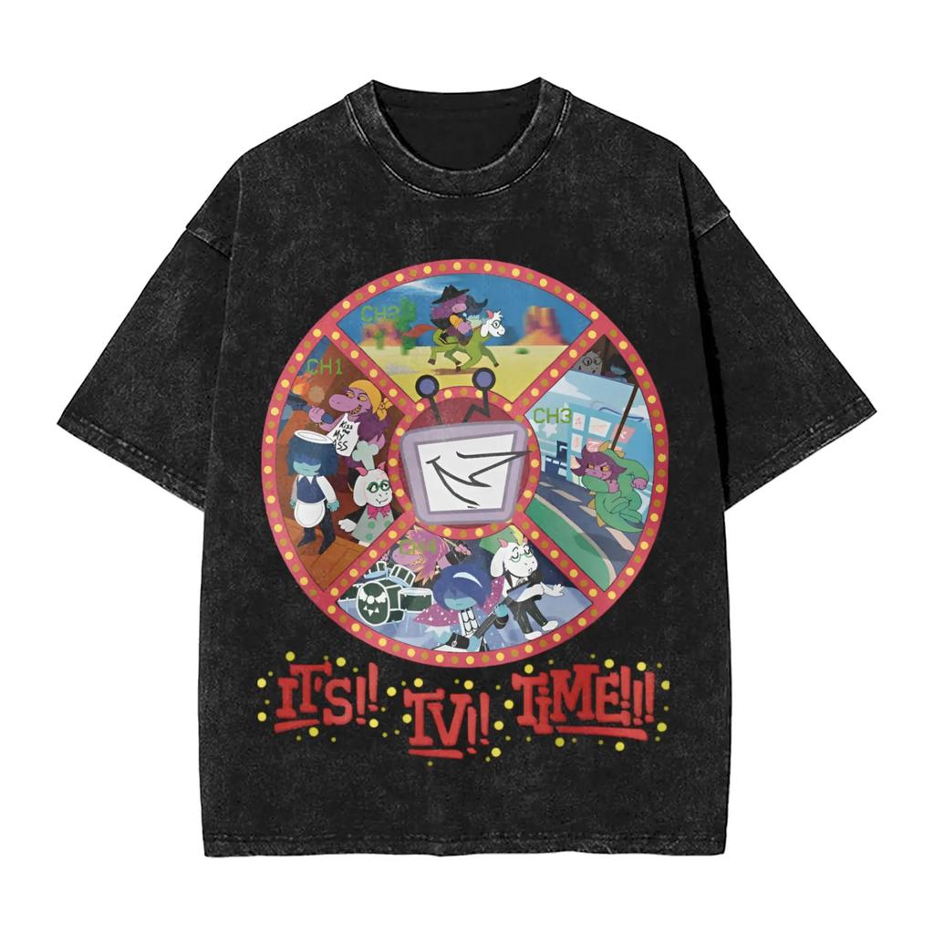 Its TV Time Hip Hop T-Shirts Gewaschenes T-Shirt Tenna Deltarune Neuheit für Männer Frauen Oberteile Streetwear Sommer Oberteil