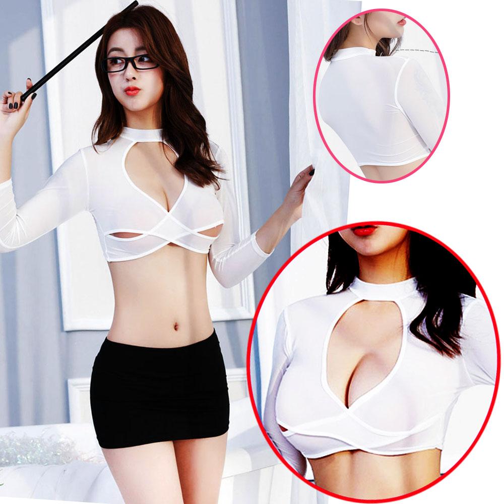 Fetish Candy Stripper Sexy Teacher Dress Corss Open Cup Maid lingerie Erotic Office Lady Underwear Night Party Cosplay Uniform