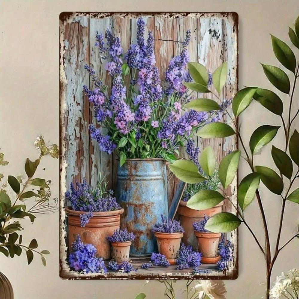 Vintage Lavender Barrel Metal Wall Sign Home Decor