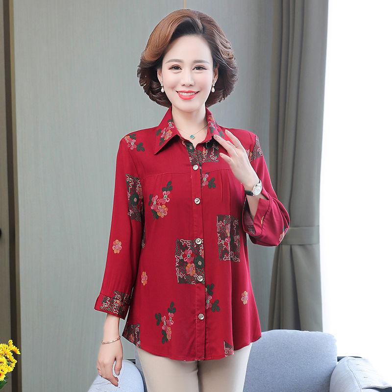 Women's Shirt Plus Size Cardigan Cotton Silk Long Sleeved Floral Shirt Summer