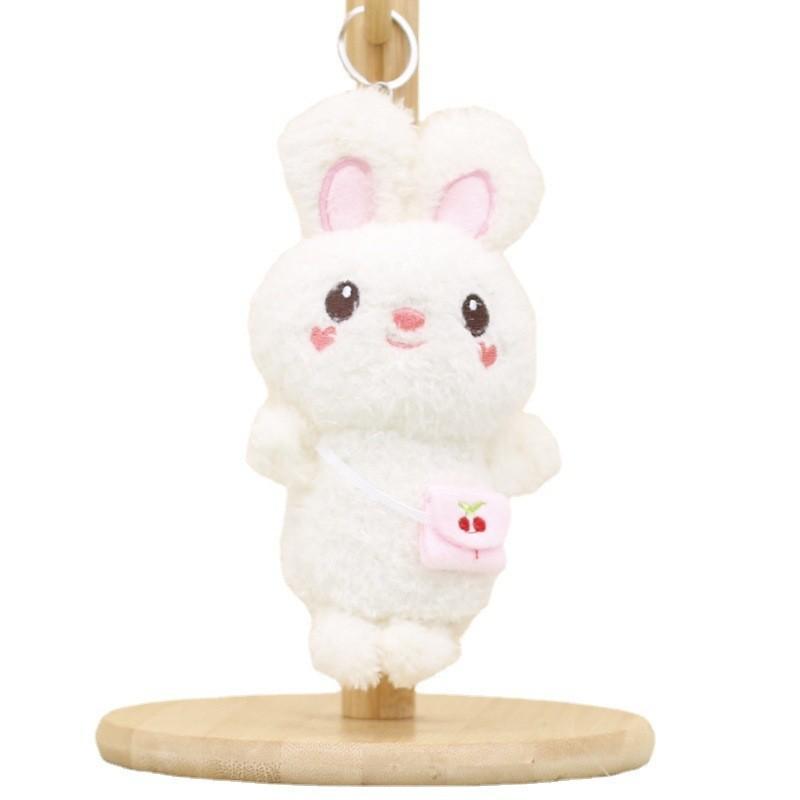 Adorable Plush Bunny Keychain White Bag Bunny Short Plush Stuffed Animal Toy