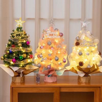 Crafts Artificial Mini Christmas Tree Colorful with Lights Christmas Tree Model with Star Miniature Pine Living Room
