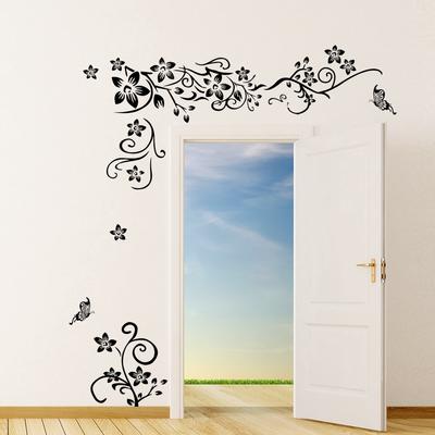 Autocollant mural en PVC amovible en vinyle avec motif de vigne et fleurs noires