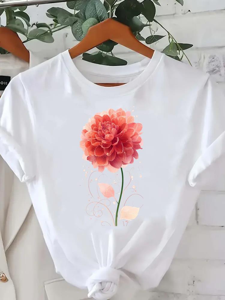 (Asian Size) Tee lovely flower watercolor cute Lady Female Clothing T Shirt Printed Women Casual Fashion Top Graphic Short Sleeve T-shirts