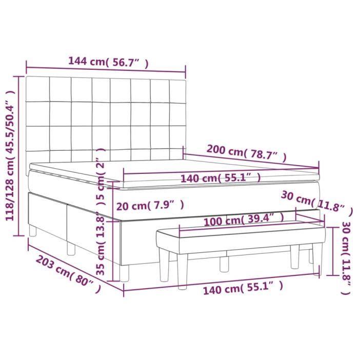 3137846 vidaXL Lit à sommier tapissier et matelas Gris foncé 140x200cm Velours