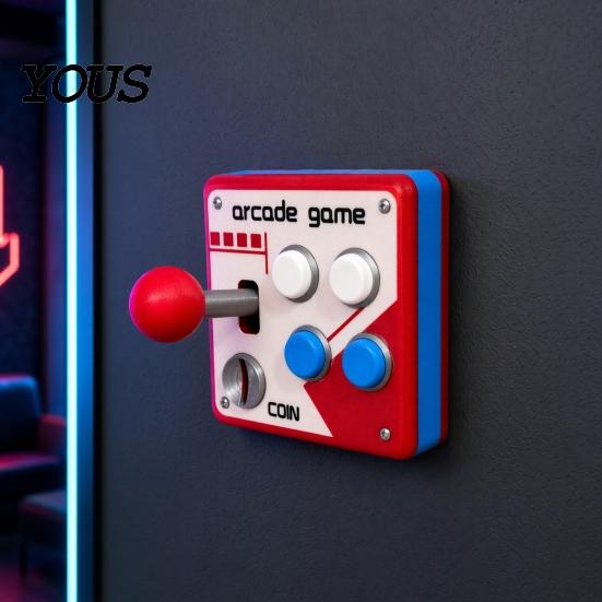 Arcade Game Panel Decor Switch Wall Decoration, Retro Control with Movable 90s Rocker, Mount for E-Sports Room Buttons