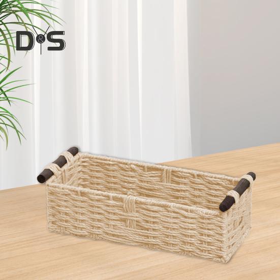 Rechteckiger Aufbewahrungskorb mit Griff, großes Fassungsvermögen, Mehrzweck, handgefertigt, dekorativ, geflochtener Korb, Dekoration