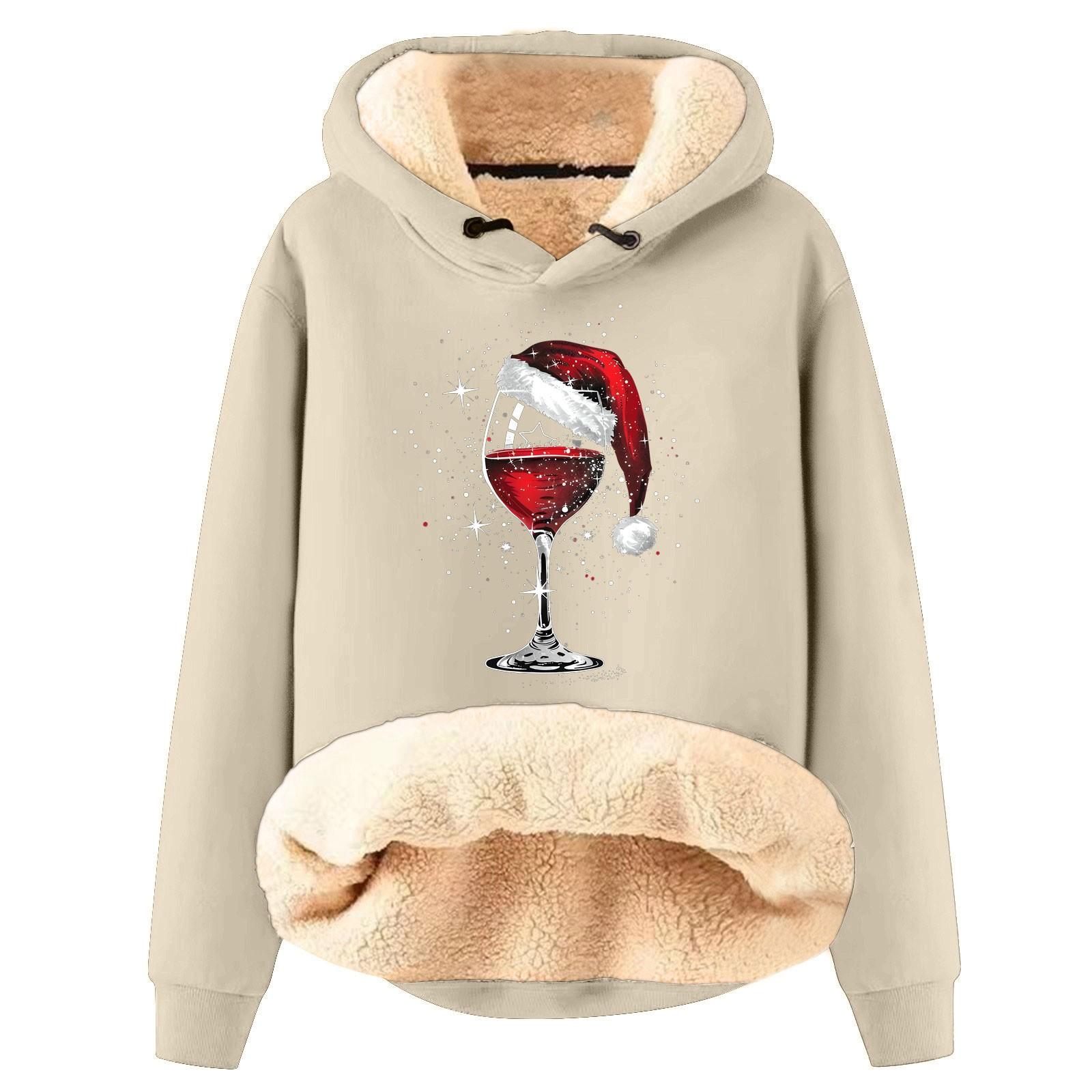 

Женская модная толстовка с капюшоном и рождественским принтом, утепленная, свободная, с капюшоном L бежевый