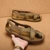 Retro handmade woven shoes with soft soles anti slip beach shoes for men's and women's rattan woven grass sandals slippers