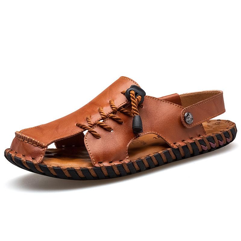 Leather Men Water Beach Sandals Summer Outdoor Casual Closed Toe Sports Sandals Non-slip Soft Hiking Wading Sneakers
