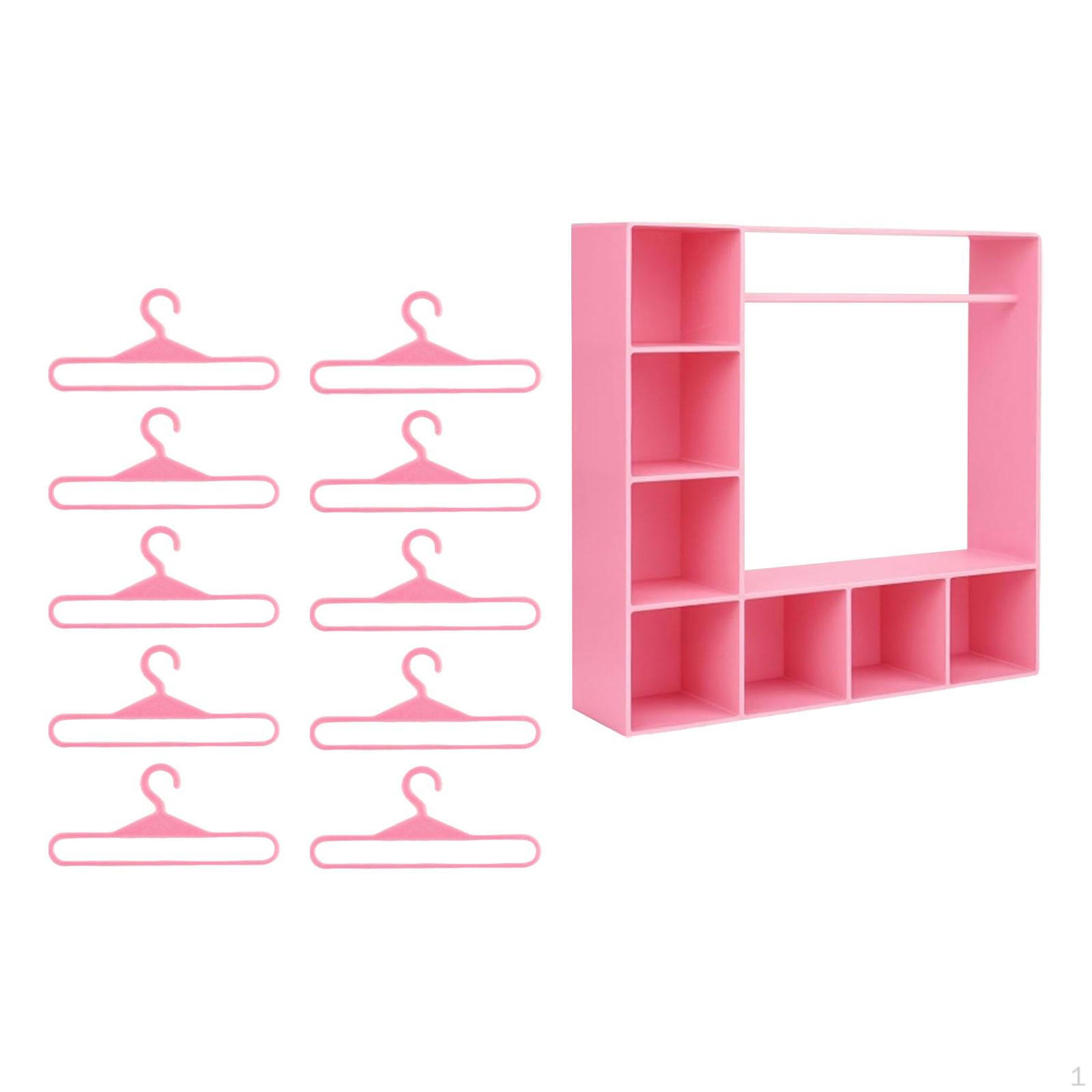 

Doll Accessories Cabinet with Hangers And Shelves Clothes Organizer Box Ideal for Miniature рожевий