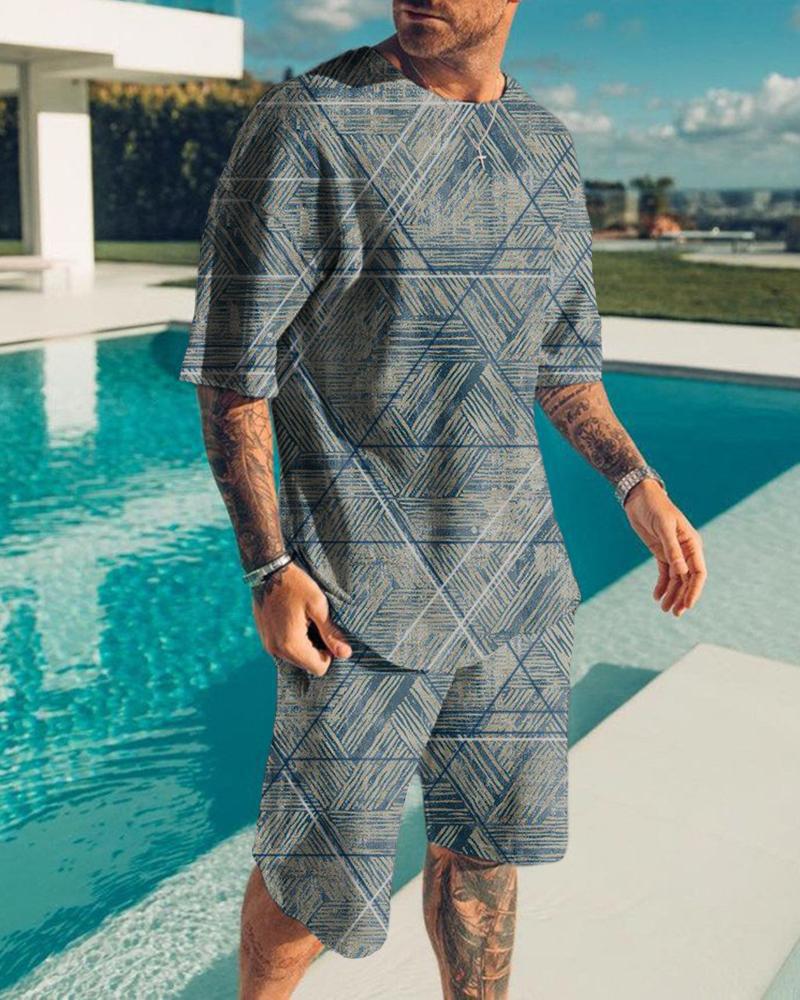 European and American summer new 3D digital print men's fashion casual set, T-shirt and shorts set