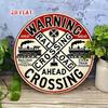 Vintage Railroad Crossing Metal Sign 7.8 Inch Round Heavy Duty Train Warning Decoration Locomotive