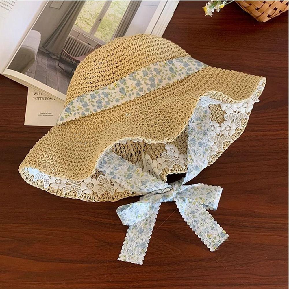 UV Protection Beach Hat Floral Outdoor Visor Cap Sweet Weave Straw Hat  Outdoor