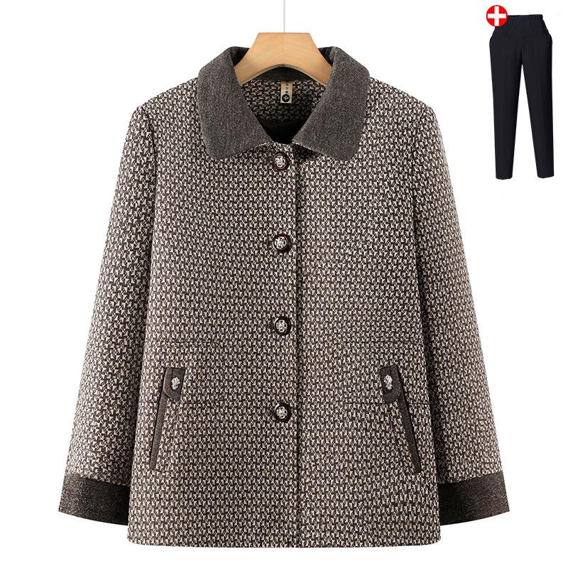 2026 New Spring/Autumn Plaid Cardigan for Middle-aged and Elderly Women - Stylish Grandma Jacket