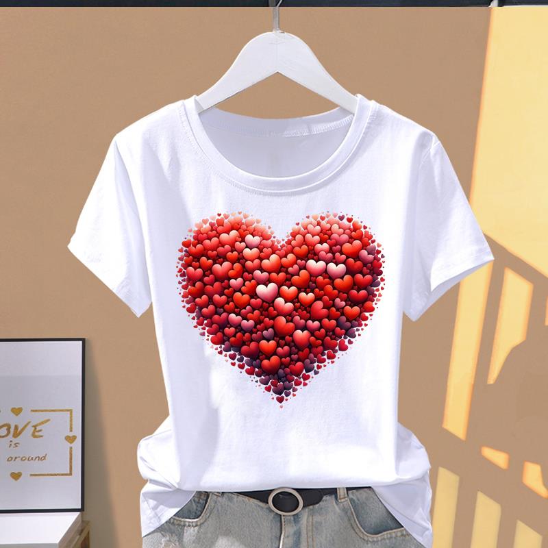 (Asian Size) lovely cartoon flower O-neck Casual Clothing Short Sleeve T shirt Printed T-shirts Fashion Female Women's Top Graphic Tee