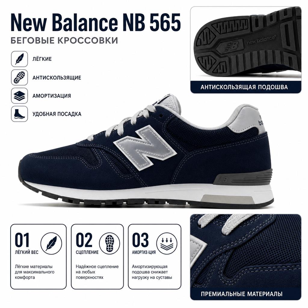 New Balance Nr. 565 Bequemes Vielseitiges Gewebe Zweilagiges Rindsleder Low-Top Laufschuhe Unisex Sneaker Blau ML565EN1