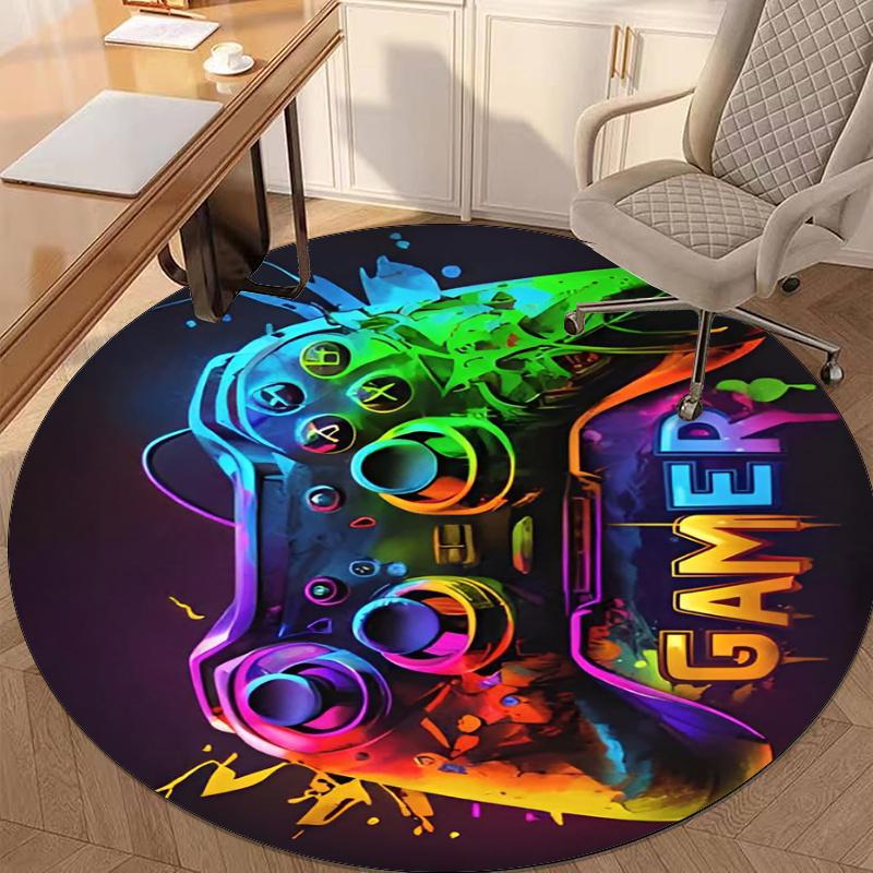 Game Controller Printed Round Rug Carpet Chair Rug Area Rug Entryway Doormats,for Office Chair Living Room Bedroom Kitchen Room.