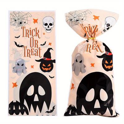 Plastic Flat Mouth Gift Bag 100pcs, Biscuit Snack Bag, Children's Halloween Party Gift Bag, Halloween Candy Bag.