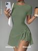 Tuta da Yoga Estiva a Maniche Corte da Donna con Gonna Corta a Tre Punti, Grembiule da Danza Fitness Tennis, Vestito Sportivo Aderente