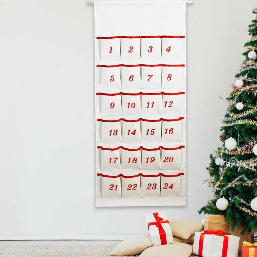 Christmas 24 Day Advent Calendar Organizer Office Wall Hanging Bag with Pockets for Farmhouse