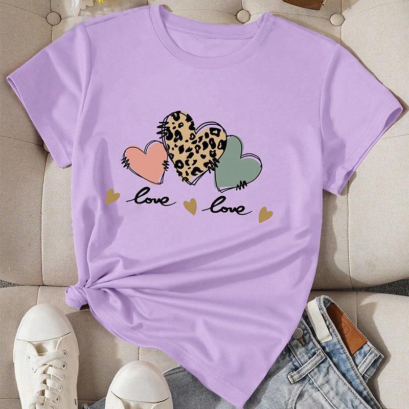 Mode Dam Personlighet Kärlekstryck T-shirt Rolig Casual O-hals Kortärmad T-shirt Sommar Dam T-shirt